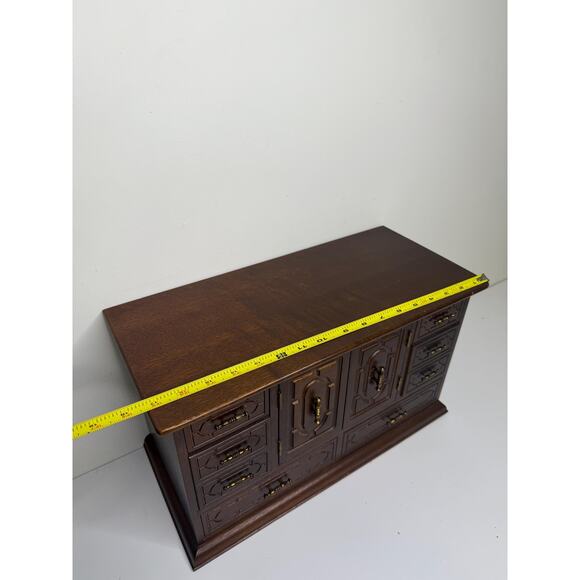 Rare Vintage MCM wooden Large jewelry box with lots of drawers, brass tone - Picture 7 of 10